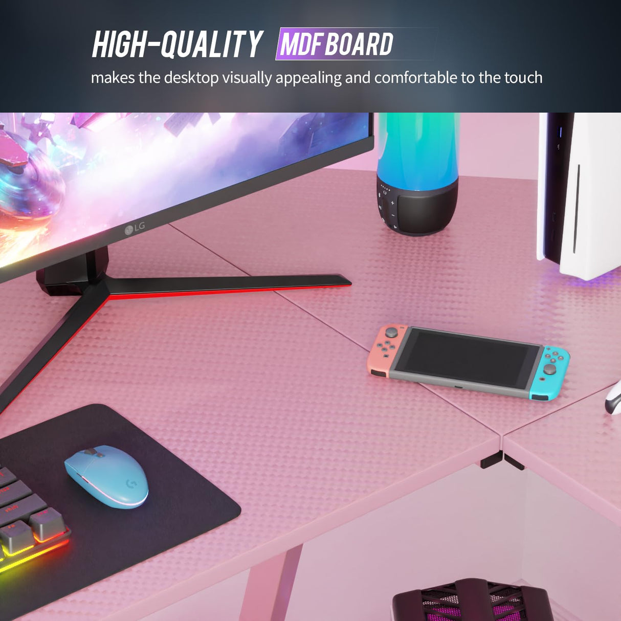 FDW L Shaped 51 Inch Gaming Desk,Corner Computer Desk,PC Gaming Desk,Writing Workstation with Large Monitor Stand for Home Office,Pink FDW