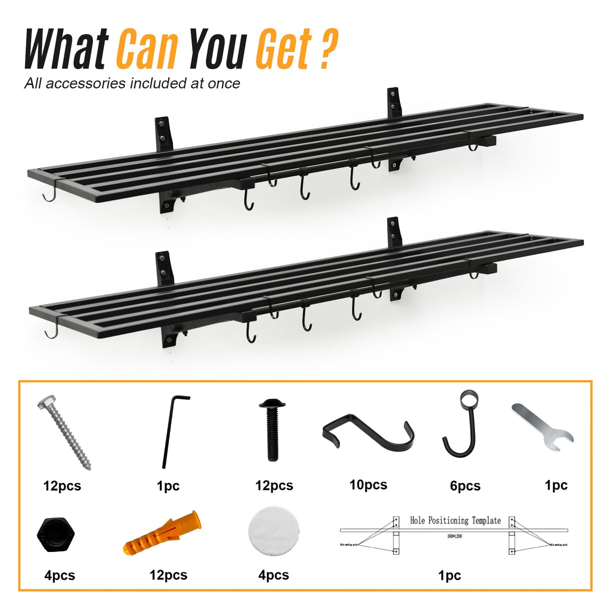 Leekimid 2-Pack 1X4 FT Garage Shelving Wall Mounted Holds Up to 800 Lbs Heavy Duty Wall Shelf, Black Metal Floating Adjustable Wall System Shelves for Garage Storage, Shed Leekimid