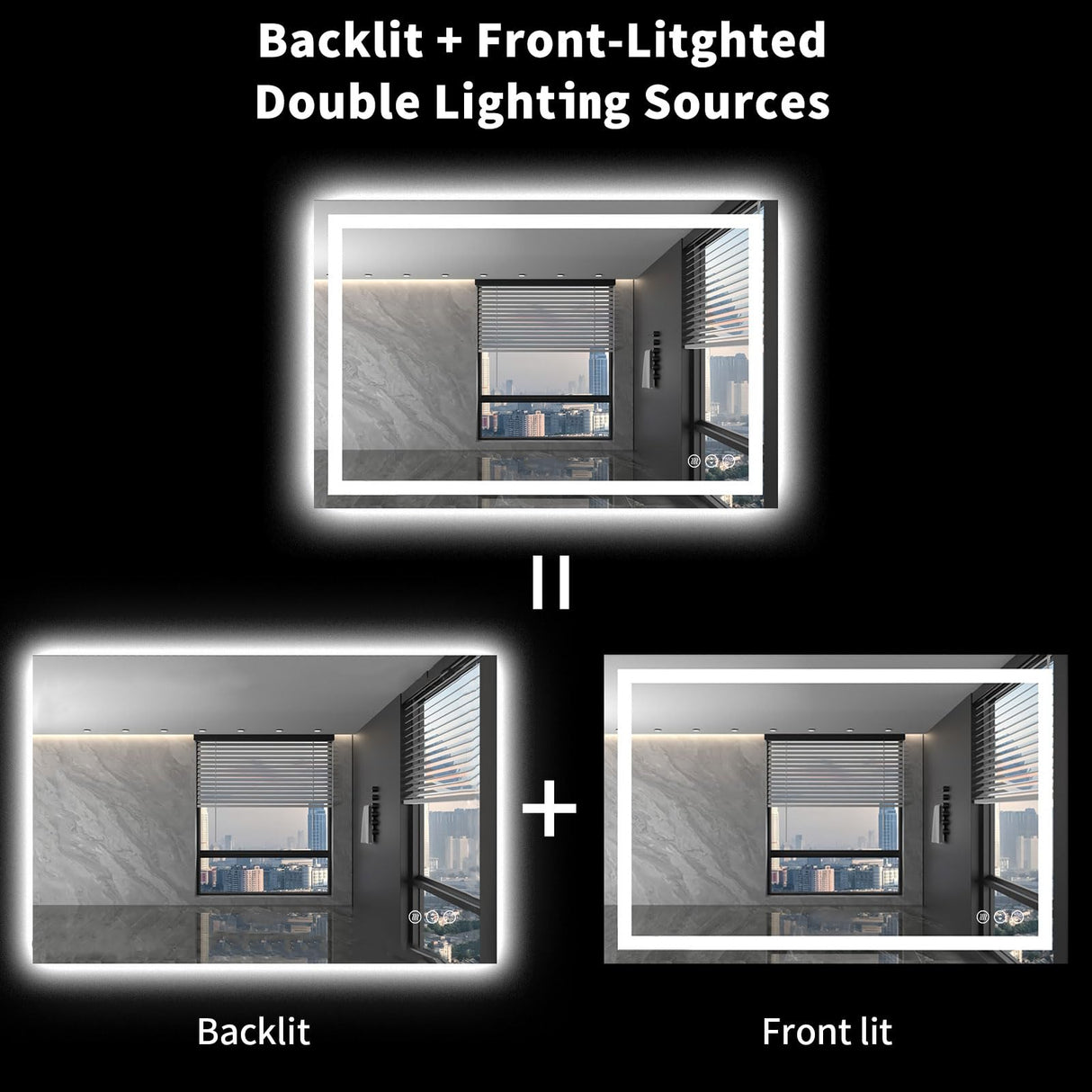 LOAAO 40X32 LED Bathroom Mirror with Lights, Anti-Fog, Dimmable, Backlit + Front Lit, Lighted Bathroom Vanity Mirror for Wall, Memory Function, Waterproof, Tempered Glass LOAAO