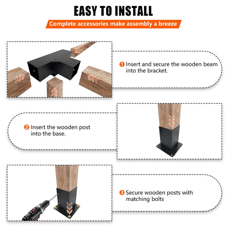 ITeVe.GD Pergola DIY Kit,2 Pcs 4-Way Right Angle Corner Brackets Elevated Wood Stand with Screws for 4"x4"(Inner Size:3.5"x3.5") Wood Beams,Pergola,Garden,sunroom kit Lumber&Metal Gazebo… ITeVe.GD