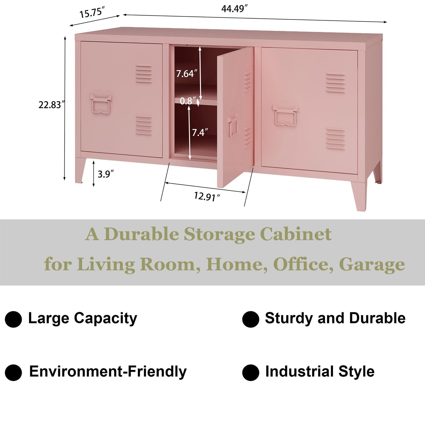 MIOCASA TV Stand Metal TV Table with Storage Steel 3 Door Locker Cabinet for Living Room (Pink)