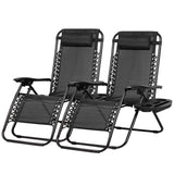 Nazhura Set of 2 Relaxing Recliners Patio Chairs Adjustable Steel Mesh Zero Gravity Lounge Chair Beach Chairs with Pillow and Cup Holder Black Nazhura