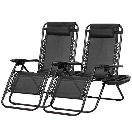 Nazhura Set of 2 Relaxing Recliners Patio Chairs Adjustable Steel Mesh Zero Gravity Lounge Chair Beach Chairs with Pillow and Cup Holder Black Nazhura