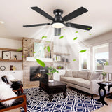Ceiling Fans with Lights- 52" Low Profile Indoor Ceiling Fan with Light and Remote/APP Control, Flush Mount, LED Dimmable DC Reversible Modern Ceiling Fan for Bedroom（Black） Mpayel
