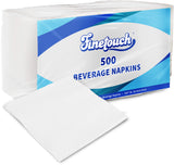 White Beverage Napkin, [500 Count] 1-ply Absorbent Square Disposable Napkins For Beverages, Bar Or Home Paper Napkin, Cocktail Napkins, Bulk Thanksgiving Dinner Finetouch