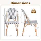 Tangkula French Bistro Chair Set of 4, Outdoor Armless Dining Chairs with Hand-Woven Rattan, Accent Chairs with Galvanized Metal Frame for Garden Kitchen Backyard Porch (Black & White) Tangkula