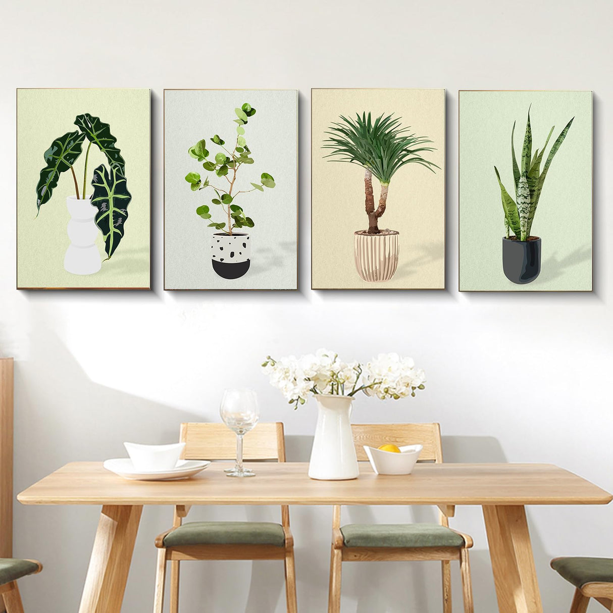 Fountor 4 Pack Framed Paint by Numbers Kit for Adults Beginners with Wooden Easel, DIY Green Plant Paint by Number Kit with Frame, Simple Plants Painting by Numbers for Home Wall Decor, 8x12 inch Fountor