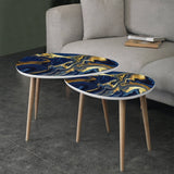 DQWIJAKX91 Small Coffee Nesting Table Luxury Blue Marble Gold Abstract Texture Indigo Ocean Blue marbling Modern Minimalist Side Table Triangle End Tea Table Center Table Set of 2Living Room Bedroom DQWIJAKX91