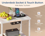 Casaottima White Night Stand with Charging Station and LED Lights, End Table for Bedroom with 2 Fabric Drawers, Small Nightstand with Storage Shelf, Bed Side Table, Bedside Table Casaottima