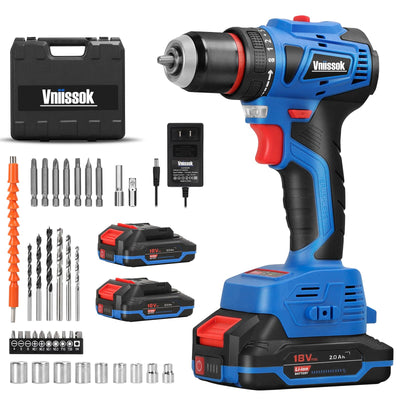 Vniissok Cordless Drill Set,18V Brushless Power Drill Kit with Battery and Charger, 3/8" Keyless Chuck, Variable Speed, Drill Driver Bits Kit for Drilling and Tightening/Loosening Screws