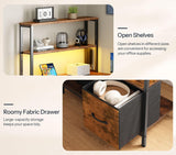 HOOBRO L Shaped Gaming Desk, Reversible Computer Desk with LED Light & Power Outlet, Corner Desk with Storage Shelves & Drawer, for Home Office, Study, Rustic Brown and Black BF18UDDN01 HOOBRO