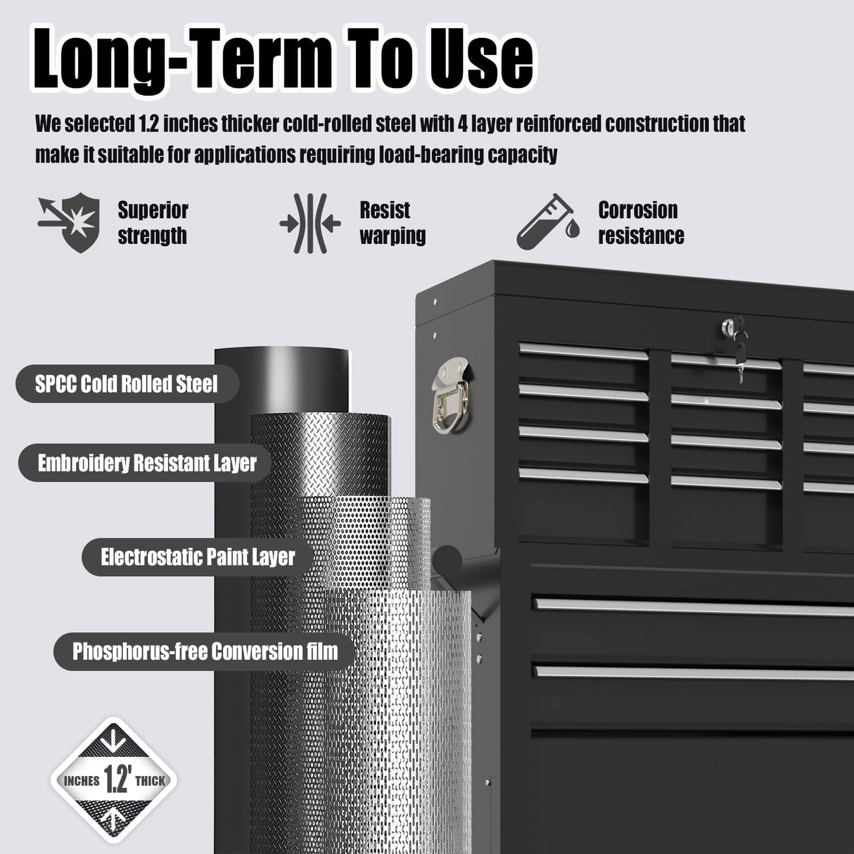 Wanmwill Tool Chest, 8-Drawer Rolling Tool Storage Cabinet with 2 in 1 Detachable Top Tool Box, Liner, Lockable Wheels, Side Hooks, Locking Mechanism, Metal Tool Cart for Garage (Black) Wanmwill