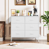 6-Drawer Dresser for Bedroom, Anti-Tip Wide Storage Organizer Chest of Drawers with Wooden Top and Metal Frame Fabric Bins for Closet, Living Room, Hallway, Entryway, White SageNest