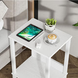 End Table, Side Table, Set of 2, Nightstands with 2-Tier Storage Shelves, Sofa Table for Small Space, Coach Table for Living Room Bedroom, White UTBT101W2 VIMBER