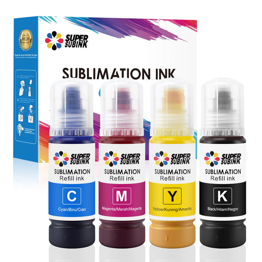 SUPERSUBINK Sublimation Ink for Epson 2800 ET2803 ET2850 ET2720 ET2760 ET4800 ET15000 Heat Press Transfer Ink (Auto-Fill Anti-UV ICC-Free)