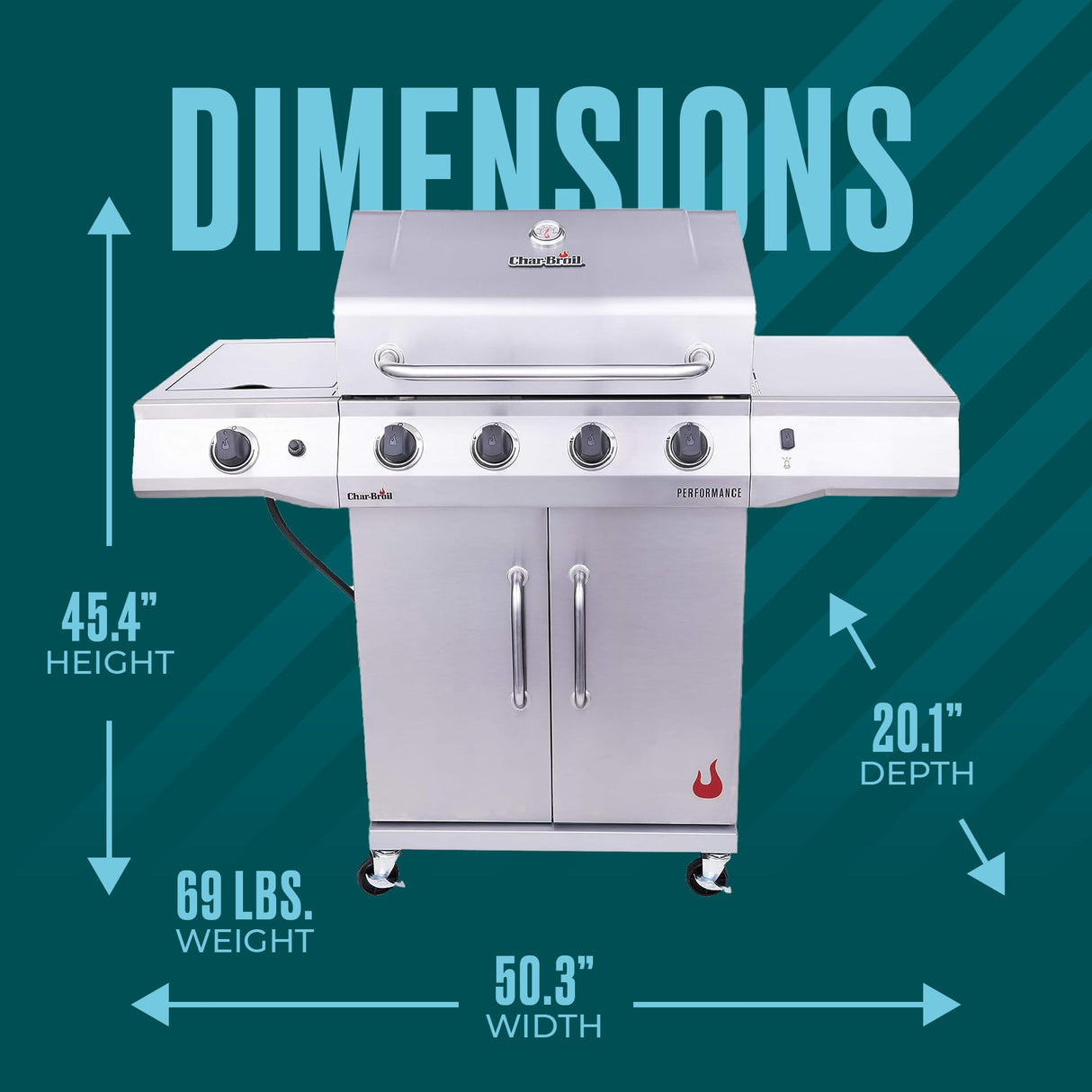 Charbroil Performance Series Convective 4-Burner with Side Burner Cabinet Propane Gas Grill, Stainless Steel - 463354021 Char-Broil