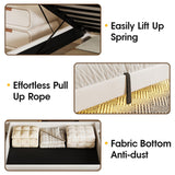 Halitaa King Size Floating Bed Frame with LED Lights, Lift-Up Storage, and Charging Station in White PU Leather Halitaa