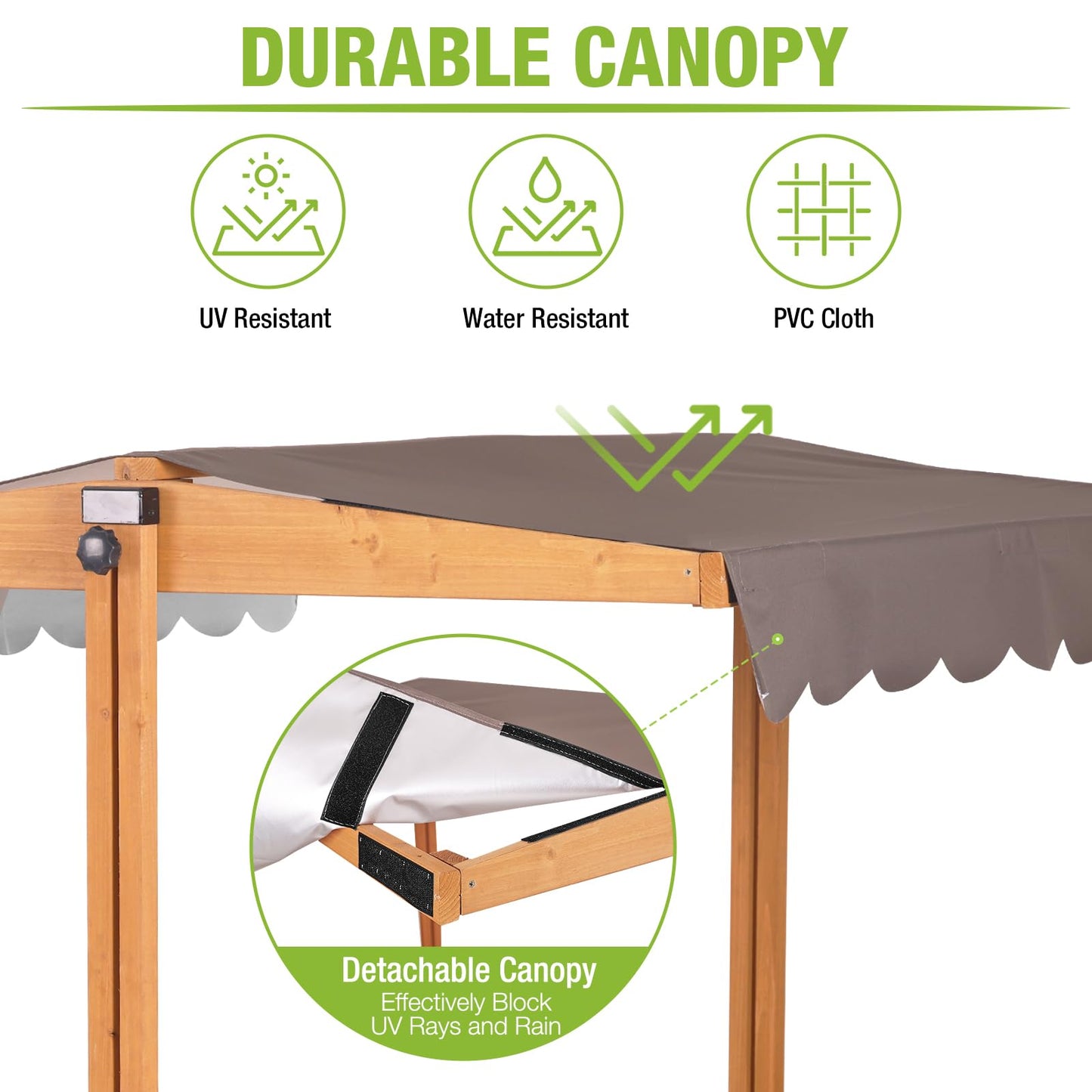 Kids Wooden Outdoor Sandbox w/Canopy, 2 Foldable Bench Seats, Retractable Roof Sand Protection Liner 47x47-Inch - WoodArtSupply