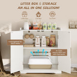 Halitaa Cat Litter Box Enclosure Furniture, Hidden Litter Box Furniture with Removable Dividers, Reversible Entrance Can Be on Left or Right Side, for Hallway, Bedroom, White, 31.4" L Halitaa