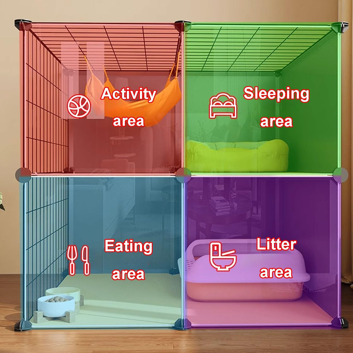 GUQASDV Black Cat Cages Indoor, Catio Indoor Cat Enclosure, Cat Playpen with Top Cover, Cat Crate with Wheels for Ferret, Chinchilla, Rabbit, Small Animals(106 * 36 * 82cm) GUQASDV