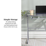 Walker Edison Metal and Glass Work From Home Laptop Computer Gaming Desk with Slide In Keyboard Tray Home Office, 31 Inch, Silver Walker Edison