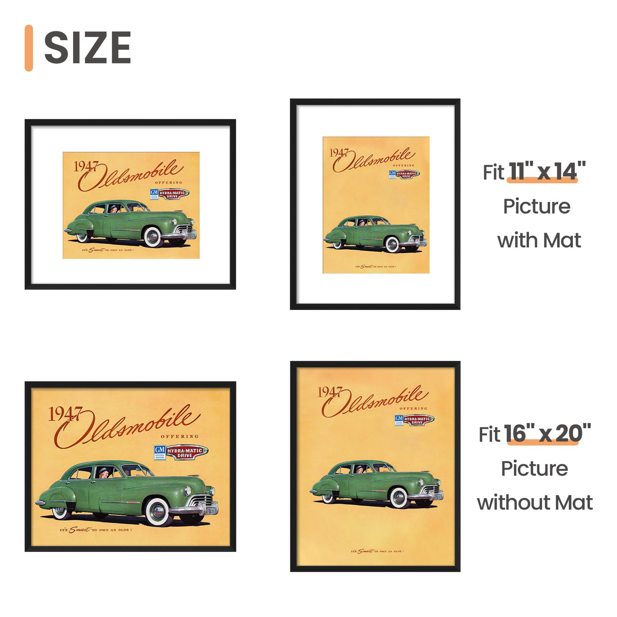 upsimples 16x20 Picture Frame, Display Pictures 11x14 with Mat or 16x20 Without Mat, Wall Hanging Poster Frame, Black, 1 Pack upsimples