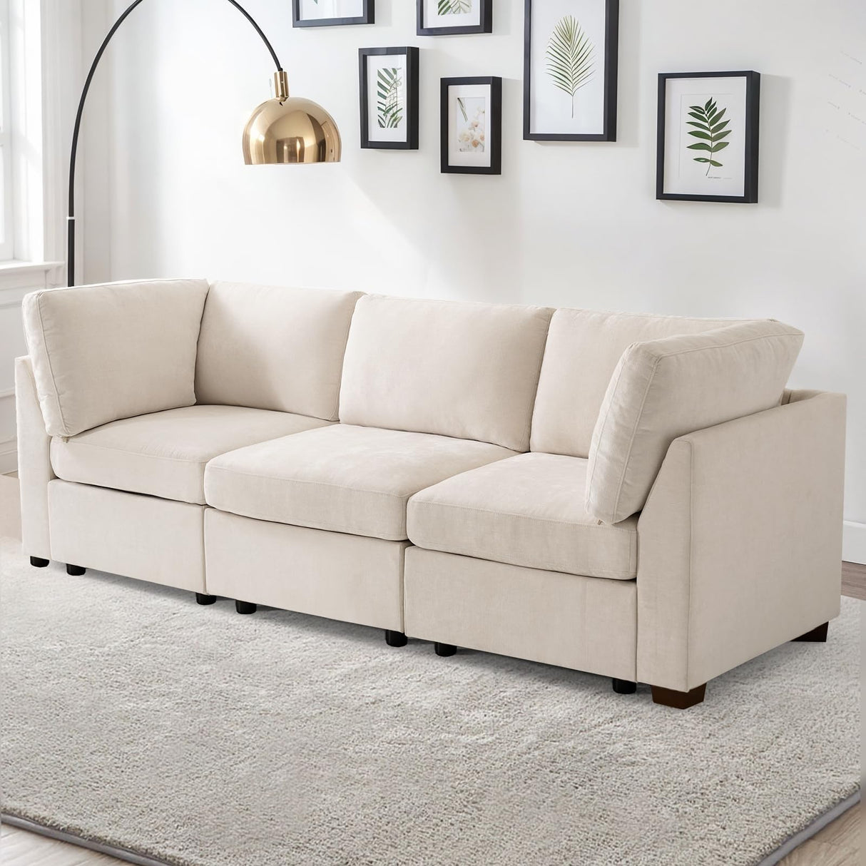 WARM HARBOR Oversized Modular Sectional Fabric Sofa Set, Large L Shaped Mordern Sofa Couch Reversible Chaise Modular Sectional Couches, 96 inch Width,3 Seat Modular Sofas, Beige,Linen WARM HARBOR