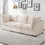 WARM HARBOR Oversized Modular Sectional Fabric Sofa Set, Large L Shaped Mordern Sofa Couch Reversible Chaise Modular Sectional Couches, 96 inch Width,3 Seat Modular Sofas, Beige,Linen WARM HARBOR