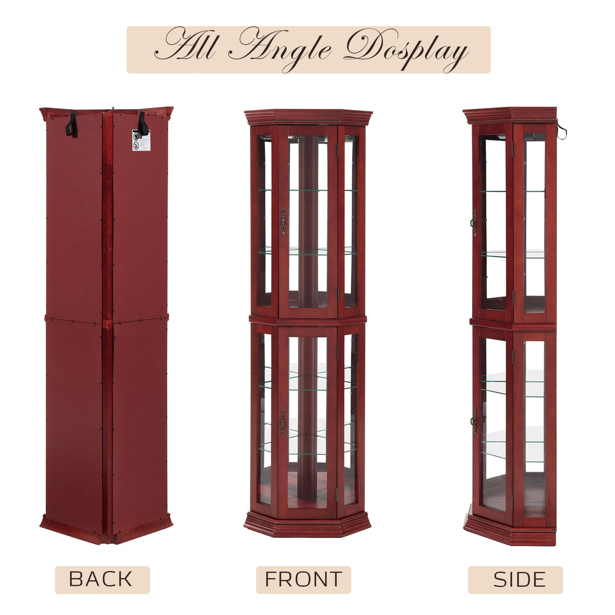 Eyisean Lighted Corner Curio Cabinet 70" Glass Display Cage with 6 Tempered Adjustable Shelves, Freestanding Home Bar Cabinet with Door, Rack for Liquor Storage and Living Room (Cherry) Eyisean