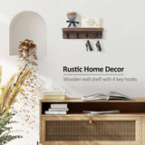 Nekon Key Holder for Wall Organization, Wooden Mail and Key Organizer for Entryway Hallway Kitchen Farmhouse, Key Holder Wall Mounted (Brown, 9.8 Inch) Nekon