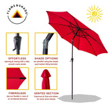 FLAME&SHADE 11 ft Outdoor Market Patio Table Umbrella with Fiberglass Rib Tips and Tilt, Red FLAME&SHADE