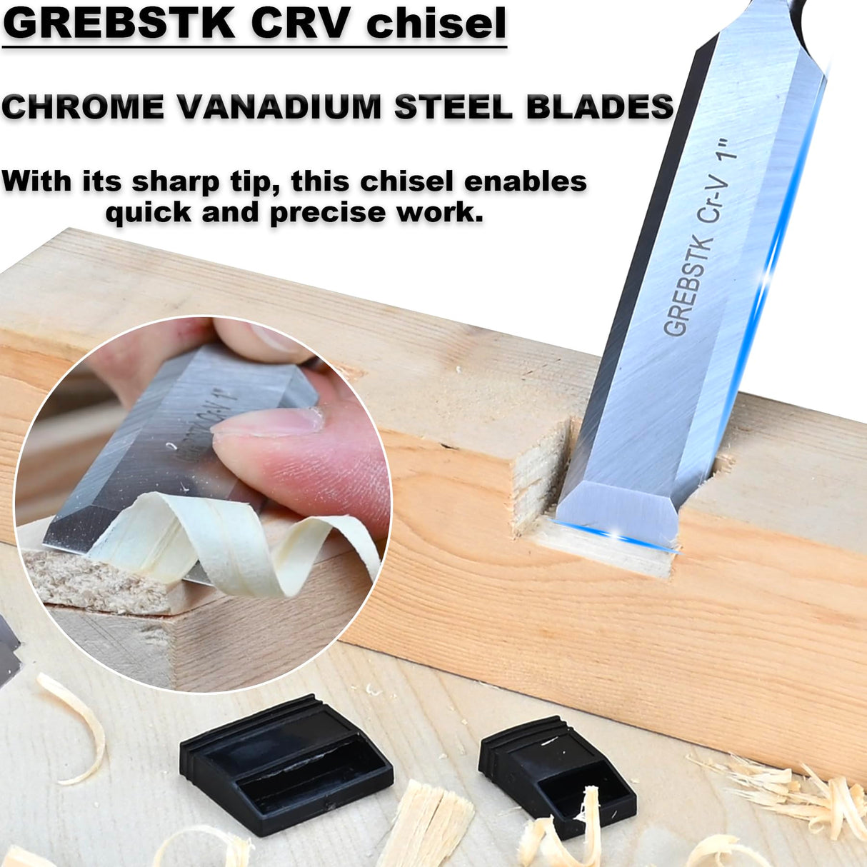 GREBSTK 4 Piece Wood Chisel Set for Woodworking, Professional CR-V Steel Bevel-Edge Bench Chisels, Extra Large High Impact Handle GREBSTK