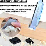 GREBSTK 4 Piece Wood Chisel Set for Woodworking, Professional CR-V Steel Bevel-Edge Bench Chisels, Extra Large High Impact Handle GREBSTK