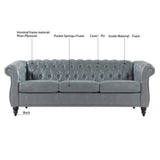 Ball & Cast 84" Chesterfield Leather Sofa with Channel Tufted Seat Back,Classic 3 Seater Couch w/Roll Arm Nailhead Trim and Upholstered,Mid Century Furniture for Living Room,Bedroom,Office,Grey PU Ball & Cast