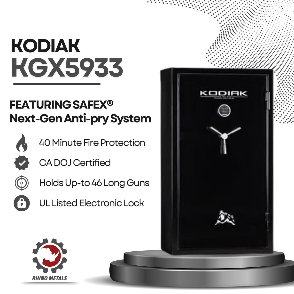 Kodiak Home Gun Safe for Rifles & Pistols | KBX5933 by Rhino Metals with New SafeX Security System | 46 Long Guns & 6 Pistol Pockets | 40 Minute Fire Protection | 395lbs Kodiak