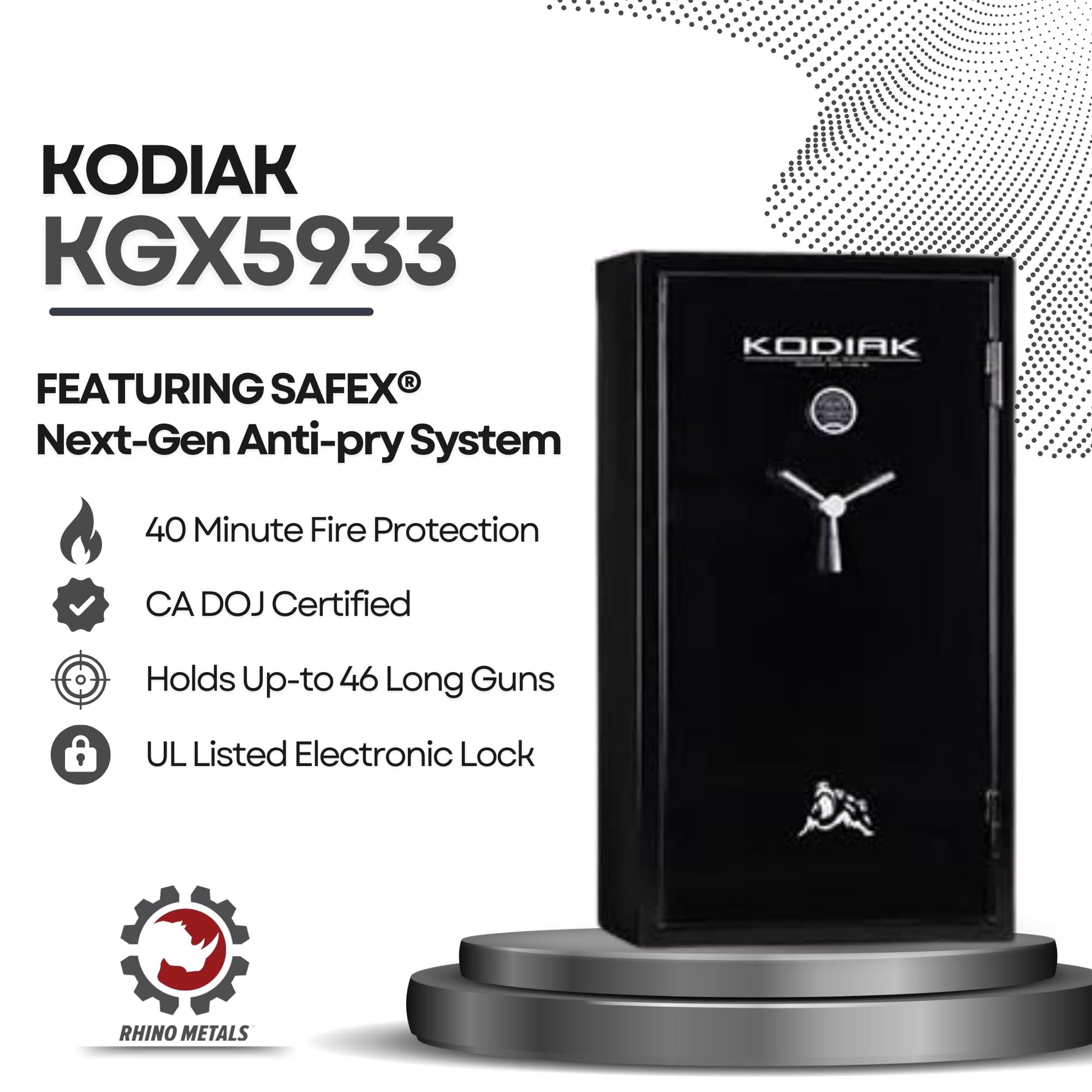 Kodiak Home Gun Safe for Rifles & Pistols | KBX5933 by Rhino Metals with New SafeX Security System | 46 Long Guns & 6 Pistol Pockets | 40 Minute Fire Protection | 395lbs - WoodArtSupply