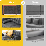 Lesofair 84" Faux Leather Three Seater Sofa with Two Bolster Pillows, Tufted Sofa with Wooden Legs, Mordern Couch for Living Room, Office, Apartment, Grey Lesofair