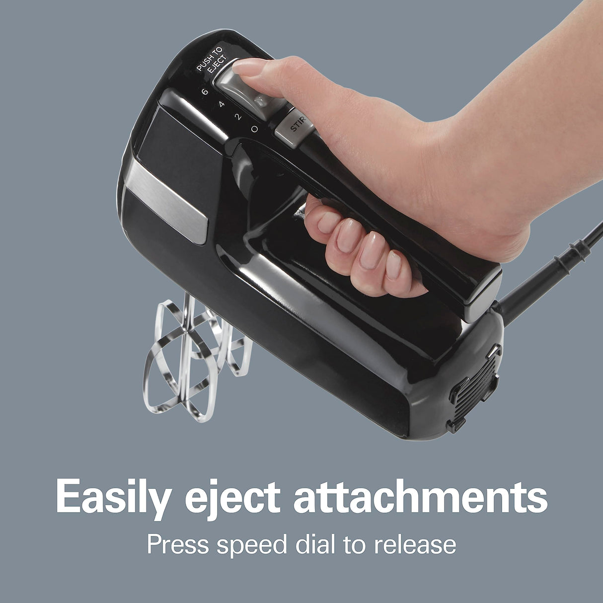 Hamilton Beach Electric Hand Mixer, 6 Speeds + Stir Button, 300 Watts of Peak Power for Powerful Mixing, Includes Whisk and Storage Clip, Black (62628) Hamilton Beach