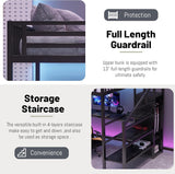 Duxelifin Queen Size Loft Bedwith Desk, Heavy-Duty Metal Loft Beds with Stairs & LED Lights, High Lofted Bed with Charging Station and Wardrobe, Gaming Loft Tall Bed for Boys Girls and Teens (Black) Duxelifin