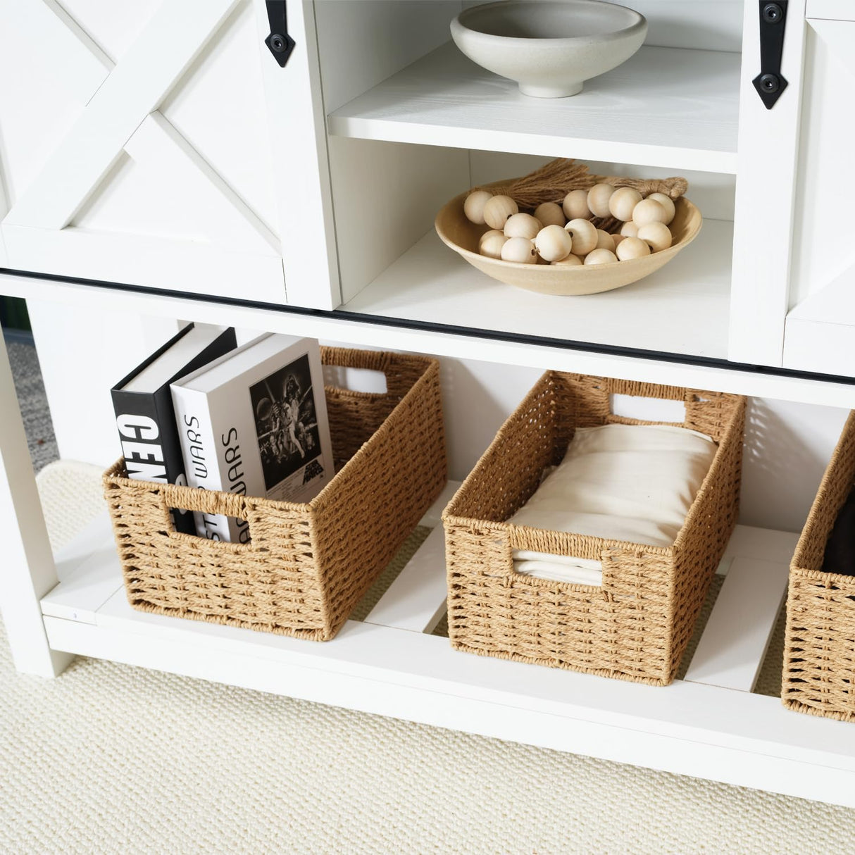 Puntogen Entryway Table with Sliding Barn Doors, 43" Farmhouse Console Table with Storage Shelf, Behind Couch Sofa for Hallway, Entryway, Foyer, White Puntogen
