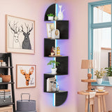 Corner Shelf, 5 Tier Bookshelf with LED Light, Corner Shelf Wall Mounted, Floating Shelves for Wall, Display Stand for Bedroom, Living Room, Bathroom, Home, Office, Black Waipfaru