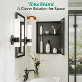 TokeShimi 14 x 18 Recessed Medicine Cabinet, Assembly Required, Black Bathroom Medicine Cabinet with Mirror, Stepless Adjustable Shelves, Tempered Glass, Beveled Aluminum Frame TokeShimi