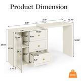 RoyalCraft Makeup Vanity Desk, Extendable Corner Vanity Makeup Table with 3 Drawers & 1 Door, Modern Dressing Table for Bedroom, Cream White Makeup Vanity Without Mirror RoyalCraft