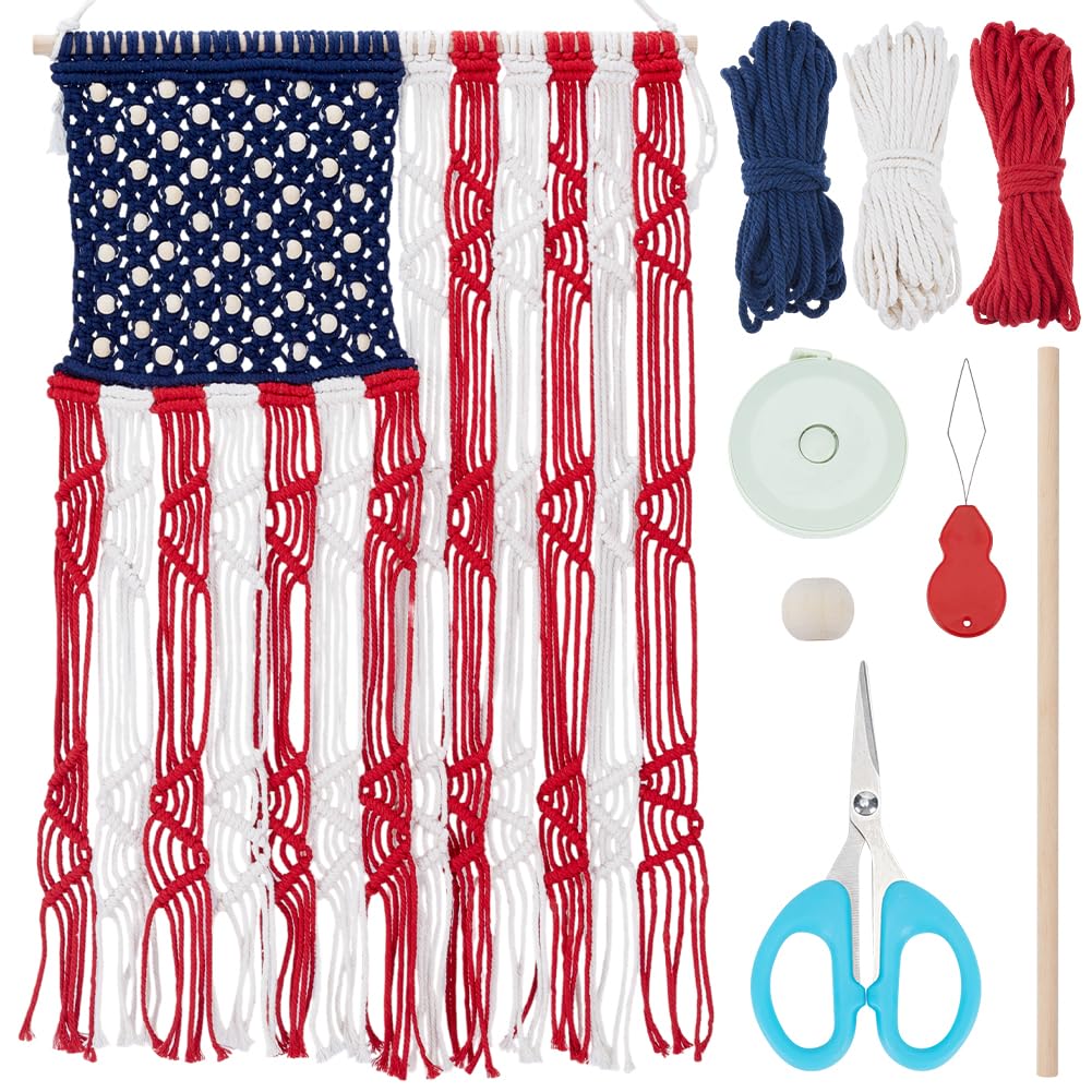 ORIGACH Macrame Independence Day Wall Hanging Kit American Flag Patriotic Decor Macrame Kit for Beginners Adults with Step by Step Tutorial Instruction Fourth of July Ornaments ORIGACH