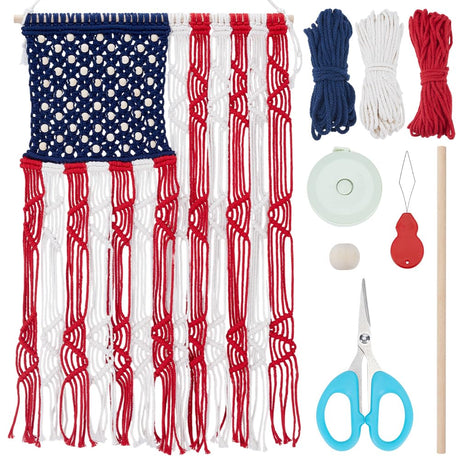 ORIGACH Macrame Independence Day Wall Hanging Kit American Flag Patriotic Decor Macrame Kit for Beginners Adults with Step by Step Tutorial Instruction Fourth of July Ornaments ORIGACH