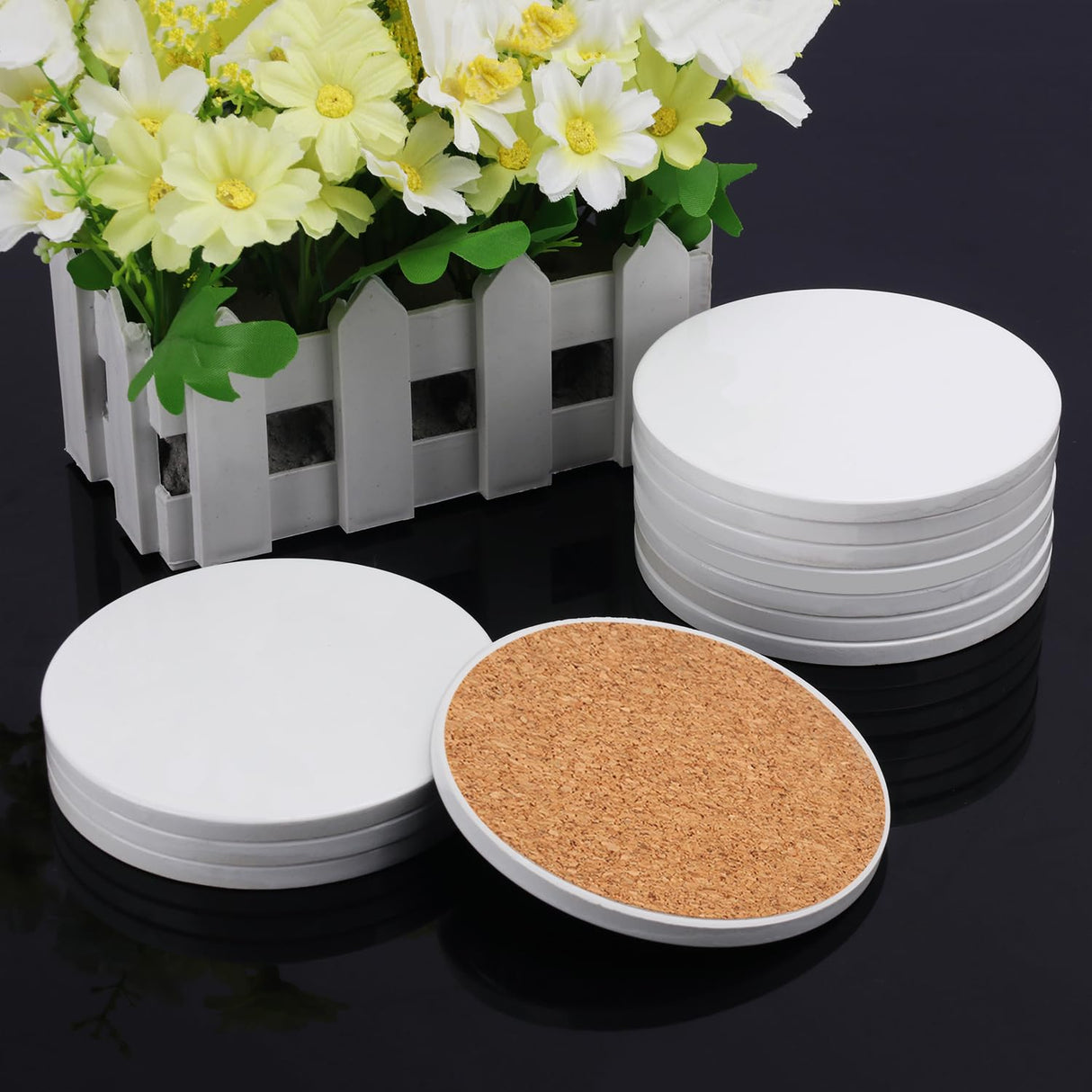 40 Pieces 4 Inch Sublimation Blank Ceramic Coasters, Glazed Ceramic Coasters, Ceramic Round Coasters with Cork Backing Pads for Painting, DIY Crafts, Sublimation, Circular, White. by GNIEMCKIN GNIEMCKIN