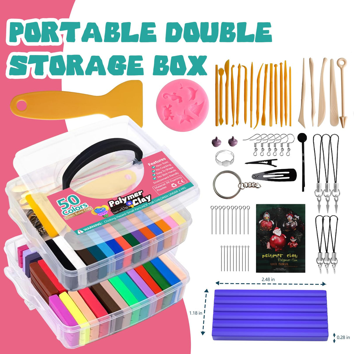 Demiwise Polymer Clay Kit 50 Colors,Oven Bake Modeling Clay Kit,Creative Clay with 19 Clay Tools and 10 Kinds of Accessories,Non-Toxic,Safe Great Christmas Gift for Children Kids Adults Beginners Demiwise