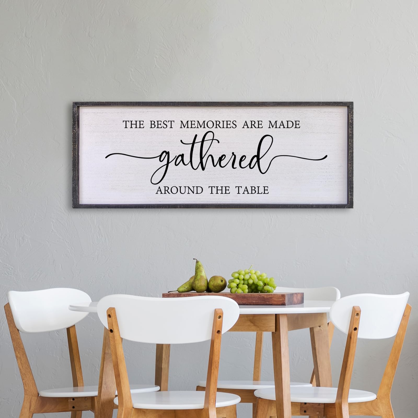 The Best Memories Are Made Gathered Around The Table Wall Decor 32"x12" Large Rustic Farmhouse Dining Room Wood Framed Modren Signs Kitchen Home Simple Hanging Wall Art (Black) - WoodArtSupply