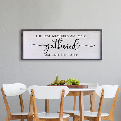 The Best Memories Are Made Gathered Around The Table Wall Decor 32"x12" Large Rustic Farmhouse Dining Room Wood Framed Modren Signs Kitchen Home Simple Hanging Wall Art (Black) - WoodArtSupply