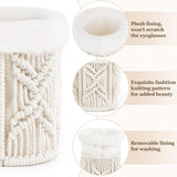 Mkono Glasses Holder for Nightstand Macrame Plush Lined Glasses Stand for Multiple Glasses Boho Decor Eyeglass Case Holder for Office Desk Organizer Mkono